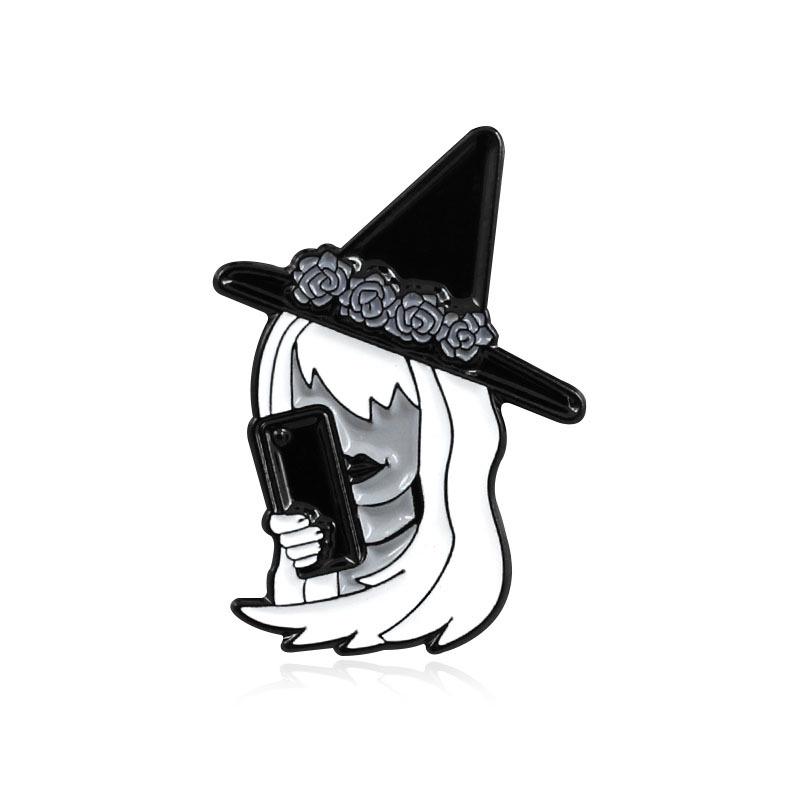 Mysterious Female Avatar: White Hair, Black Lips, Flower Wreath, Black Hat, Brooch