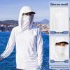 Men's Camouflage Ice Silk Quick-Dry Fishing Shirt with Matte Mask - Long Sleeve, Summer Cool, Sun Protection.