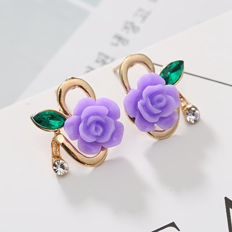 Resin Rose Stud Earrings for Women, Minimalist Elegant Flower Dangle Jewelry Daily Gift