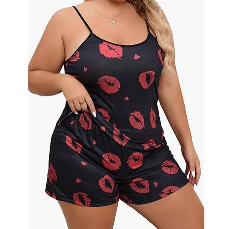 Europäischer & Amerikanischer Stil Übergröße Camisole Set - Extra Großer Druck Sexy Pyjamas für Frauen