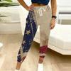Women Plus Size American Flag Printed Jogger Pants Drawstring Waist Side Pockets Cuffed Ankle
