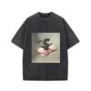 Cute Princess Cat Treasure Graphic T-shirt, Oversized Retro Washed Tee Unisex For Men Women Travel Daily Casual Streetwear Cotton Tops, Y2K Style