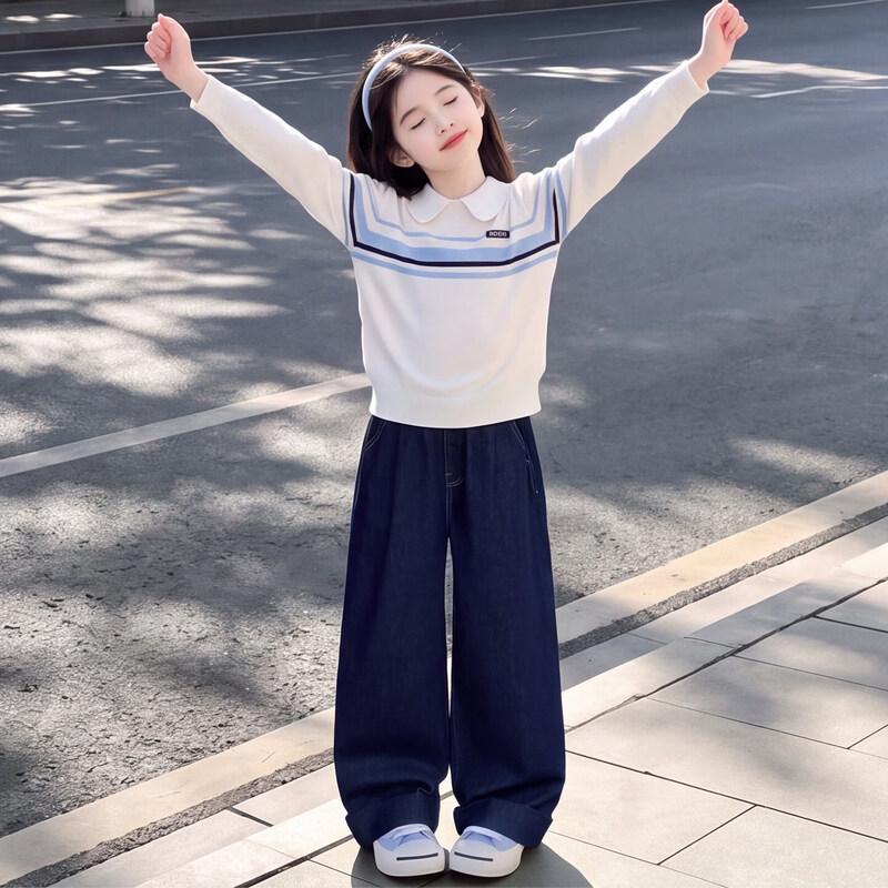Moonkids Girls' Korean-Style Autumn Knitted Outfit Set