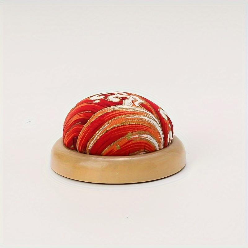 1pc Floral Design DIY Sewing Pin Cushion, Craft Cloth Pin Holder with Wood Base, Colorful Needle Organizer for Hand Sewing
