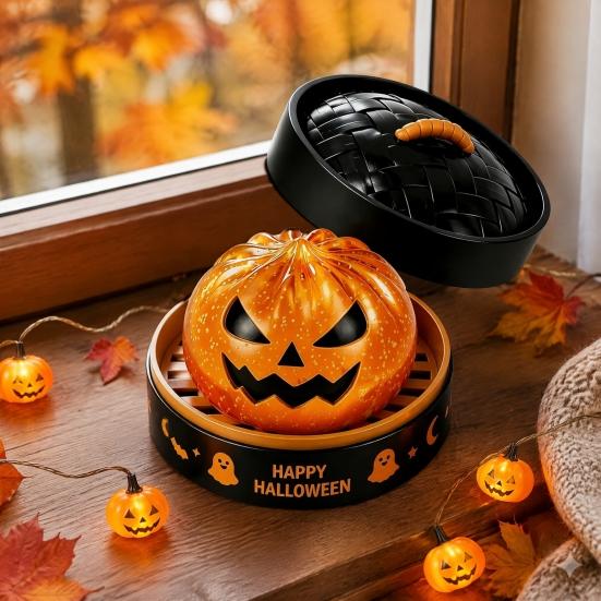 Stress Relief Gadget 1/5/6Pcs Halloween Dumpling Squeezing Toy with Steamer Pumpkin Ghost Eyeball Toys Skeleton Bun for Kids Adults Party