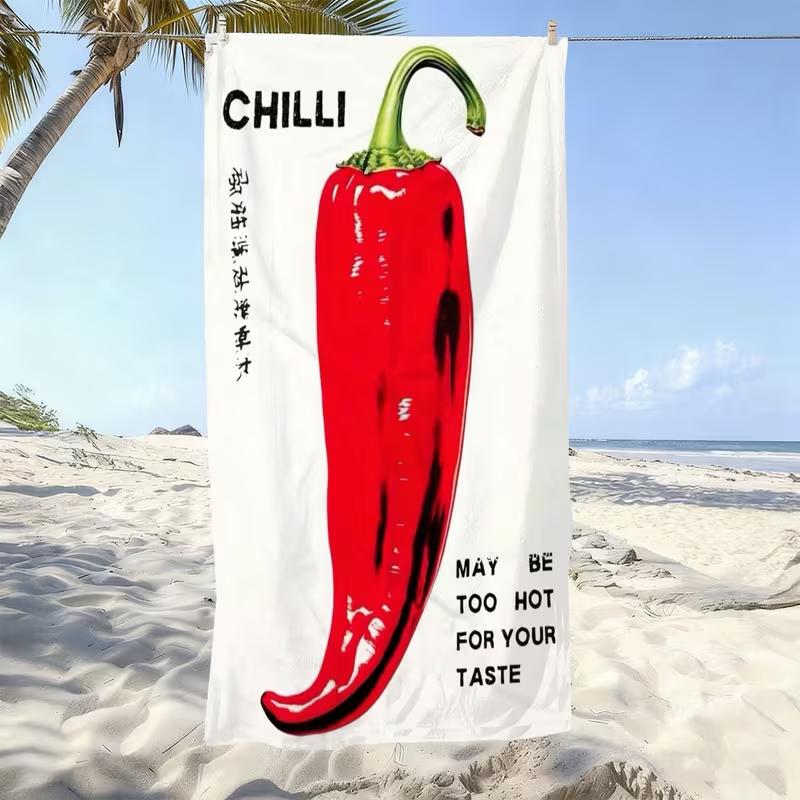 Cute Red Chili Pepper Print Beach Towel Summer Pastoral Pattern Quick Dry Soft Absorbent Sand Free Towel for Pool Gym Travel