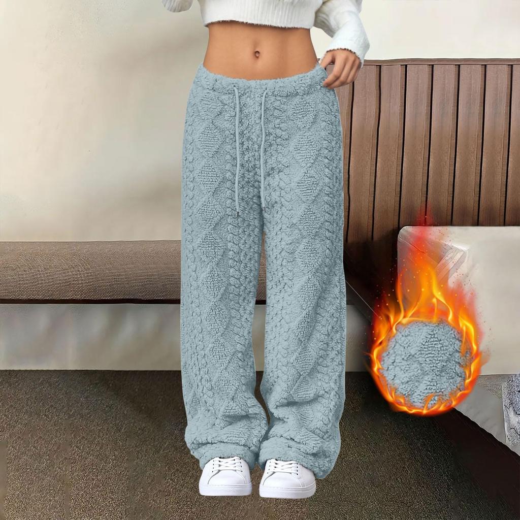 Women's Fashionable Loose-Fit Trousers Sporty Fleece-Lined Solid-Colour Long Trousers