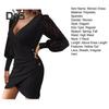 Women Dress Hollow Out Lace Sleeves Sheath Slim Fit Irregular Deep V Neck Hem Solid Color OL Style Formal Party Banquet Mini Dress Fall Spring Short