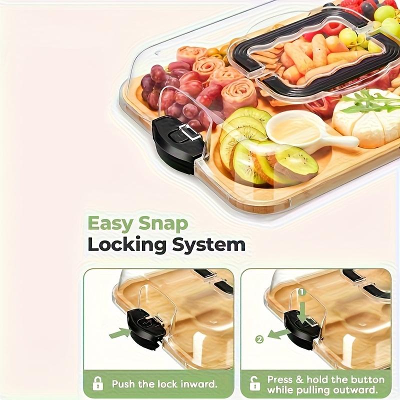 Bamboo Cheese Tray with Transparent Acrylic Lid - Portable Charcuterie Board for Camping Parties Restaurants Snack Serving Tray