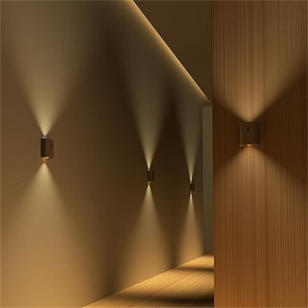 LED Wall Mounted Lamp Modern Motion Sensor Sconces Rechargeable 500mAh Wood Indoor Lighting For Hallway Living Room Decor