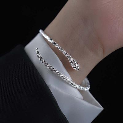 2026 New Punk Snake Shape Bracelet for Women Fashion Simple Silver Color Zircon Adjustable Cuff Bracelet Wedding Jewelry Gifts