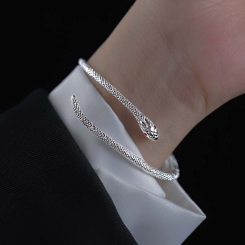 2026 Nuevo Pulsera Punk con Forma de Serpiente para Mujer Moda Simple Color Plata Circonita Pulsera de Aro Ajustable Joyería de Boda Regalos