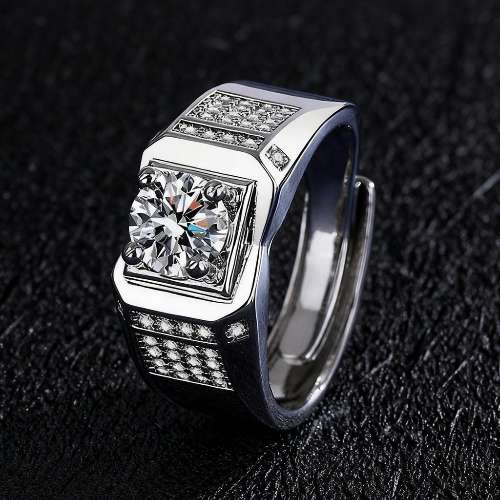 2026 Men's Ring Full Diamond Fashion Light Luxury Men's Open Ring Accessories