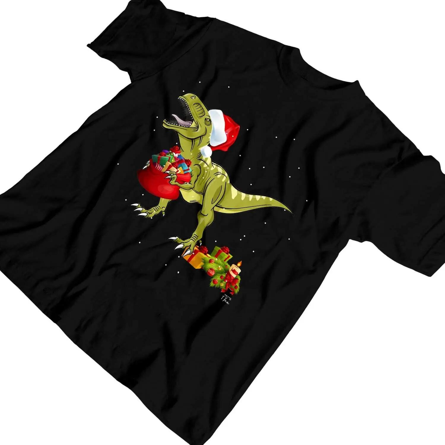 

Funny T-Rex and Presents Dinosaur Christmas Gift T-Shirt 100% Cotton O-Neck Summer Short Sleeve Casual Mens T-shirt Size S-3XL 4XL