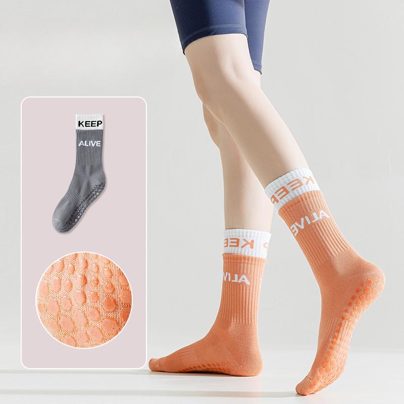 Female Summer Cotton Fitness Dance Pilates Yoga Non Slip Exercise Tube Floor Socks