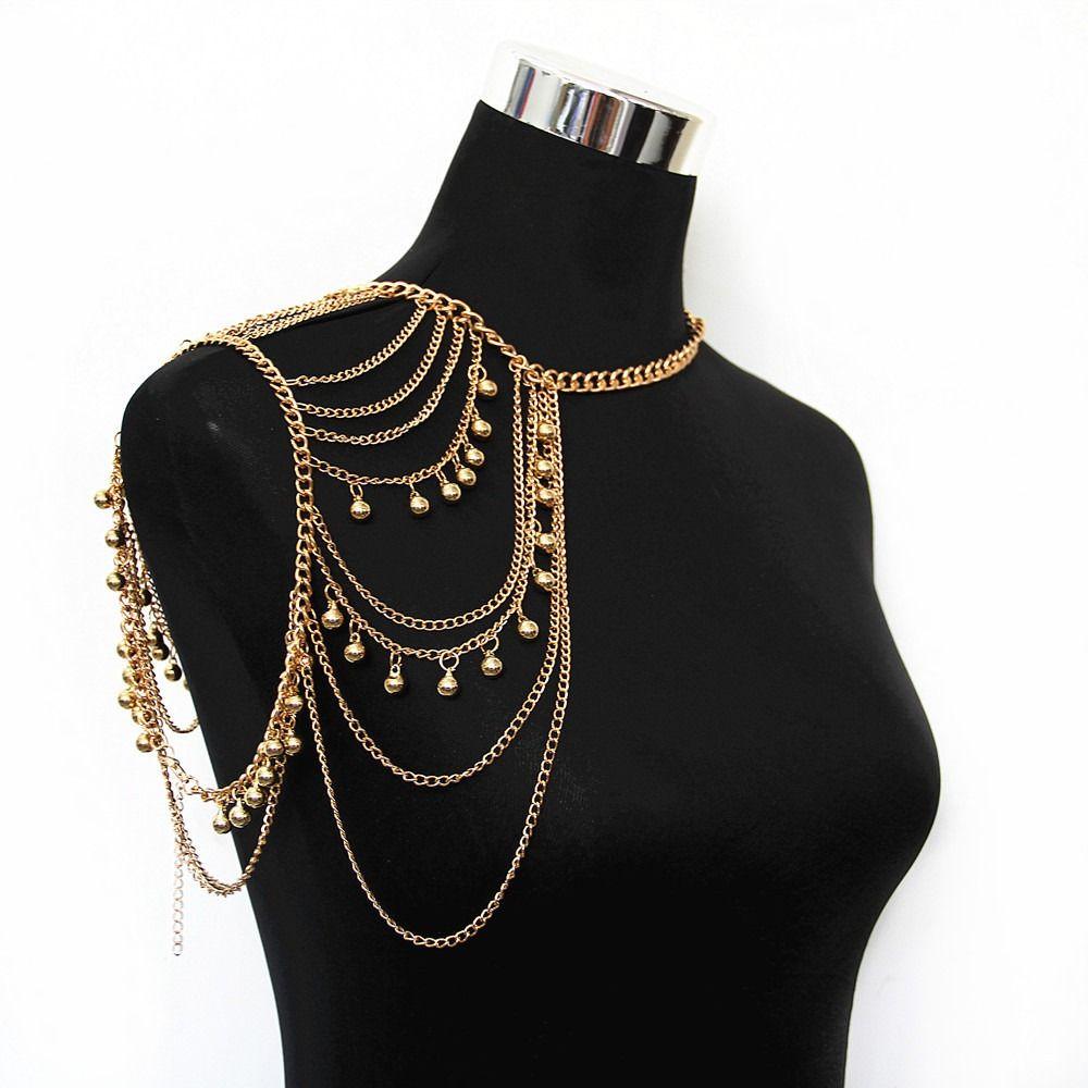 Shiny Tassel Shoulder Chain Layered Design Body Jewelry Fashion Body Chain Anniversary Gift