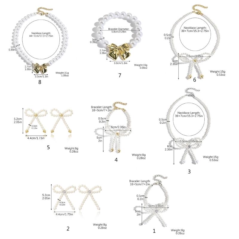 Fashionable Bowknot Pendant Bracelet/Earrings/Necklace Elegant Imitation Pearls Ornament Stylish Jewelry for Daily Wear