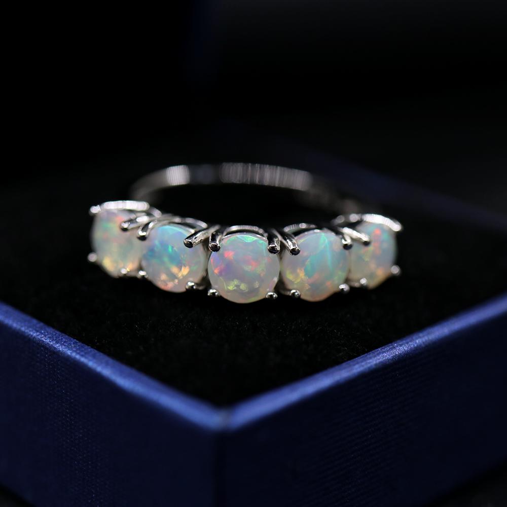 925 Sterling Silver Ring Natural Opal Rd 5.0mm 5 Pcs 2ct Gemstone Classic Simple Ring for Women Nice Gift