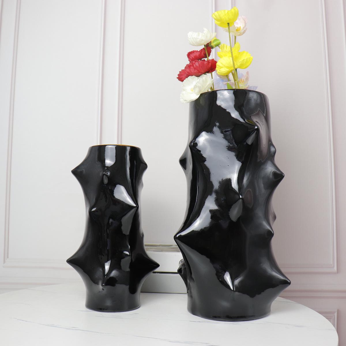 Extreme Minimalist Black & White Leaf Pattern Resin Vase 19x18x33 CM чёрный