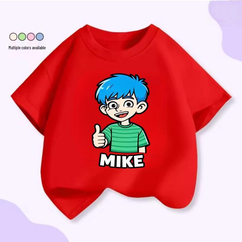 Unisex Kids Cartoon Print Cotton T-Shirt, Short Sleeve, Summer Trendy Top
