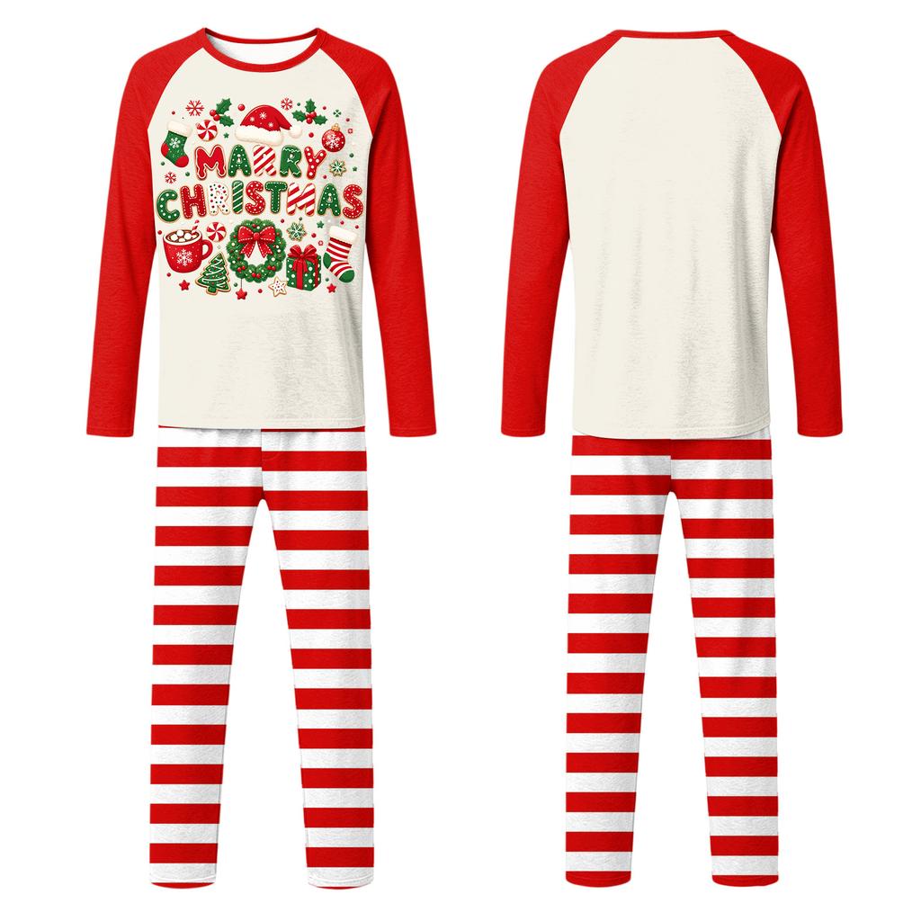 Family Matching Christmas Pajamas Set with Neck Long Sleeve Top and Pants