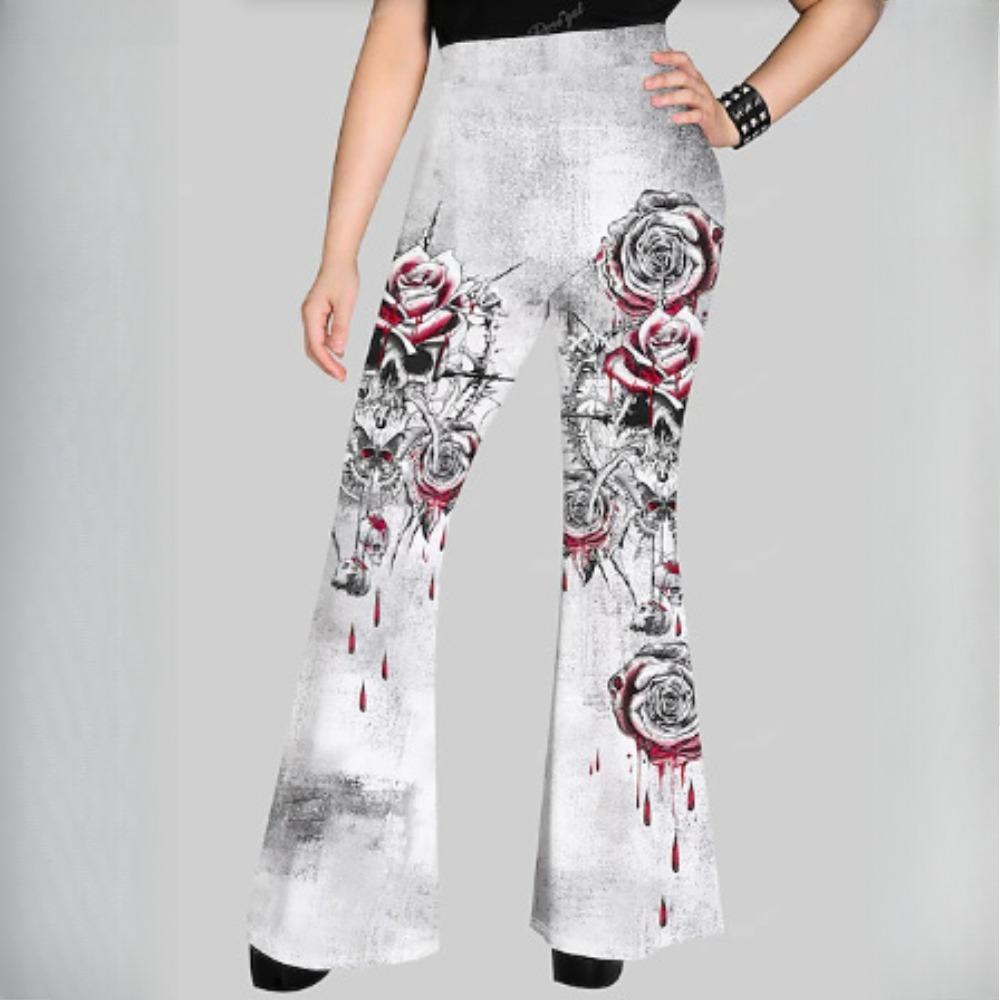GMXIA Spring/Summer Trend Skinny Wrap Hip Retro Print Tide Micro Flare Trousers