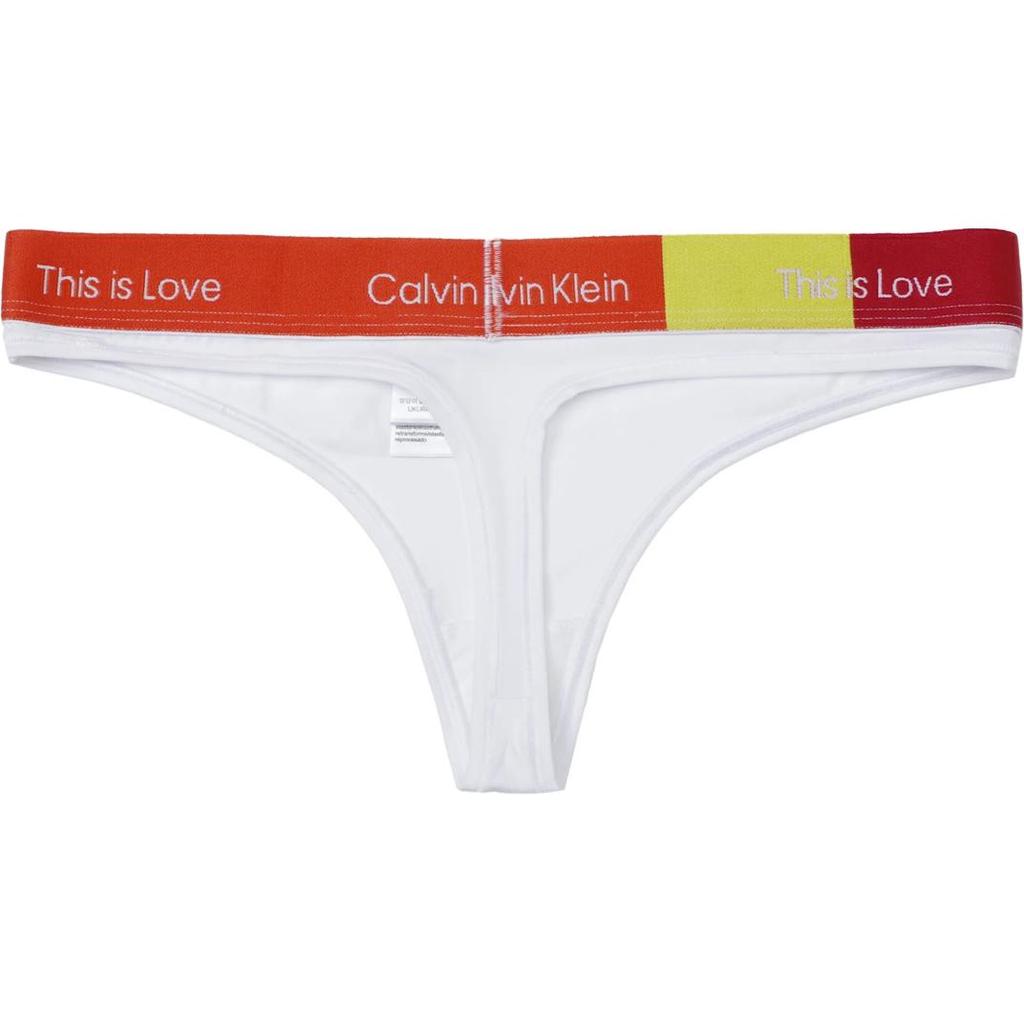 Calvin Klein Logo Print Color Block Slim Fit Thong Women Underwear White QF7255-110