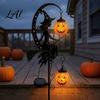 Spooky Outdoor Patio Accents Solar Halloween Metal Garden Stake Light Auto On/Off Crescent Moon Black Cat with Hanging Vintage Style Stakes