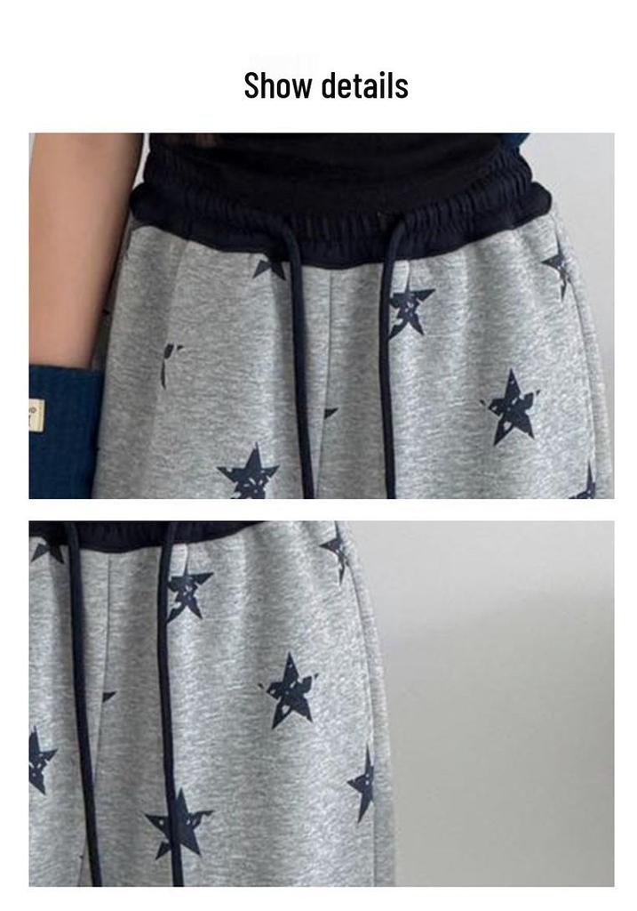 Girls' Wide-Leg Star Print Sweatpants - Trendy Casual for Spring & Autumn
