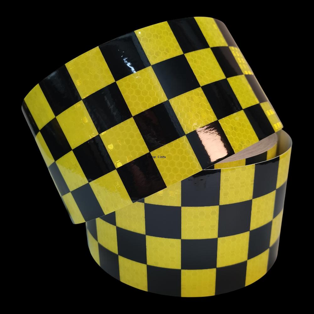 Waterproof Reflective Stickers Fluorescent Yellow-Red 10CM*5M Adhesive High Visibility Warning Grid Tapes Reflectors For Trucks