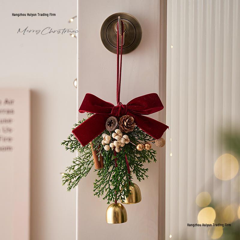 

Різдвяний вінок та прикраса-бант для дому, готелю, автомобіля, дверей або стіни Red Bow Pine Bell Pendant [Single Bell]