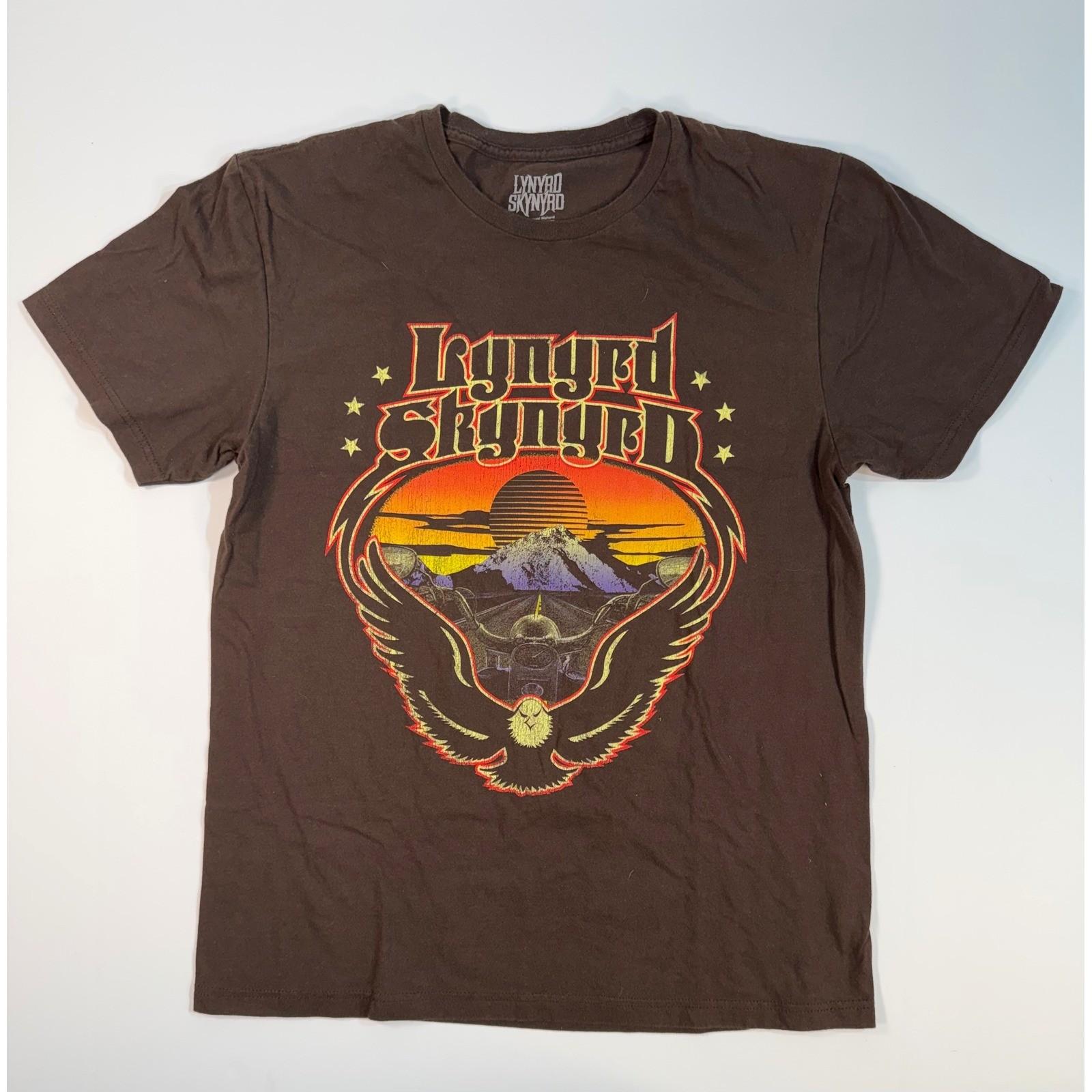 Lynyrd Skynyrd Mens Graphic Brown Eagle Mountain Sunset Rock Tee Medium Unisex T-Shirt L