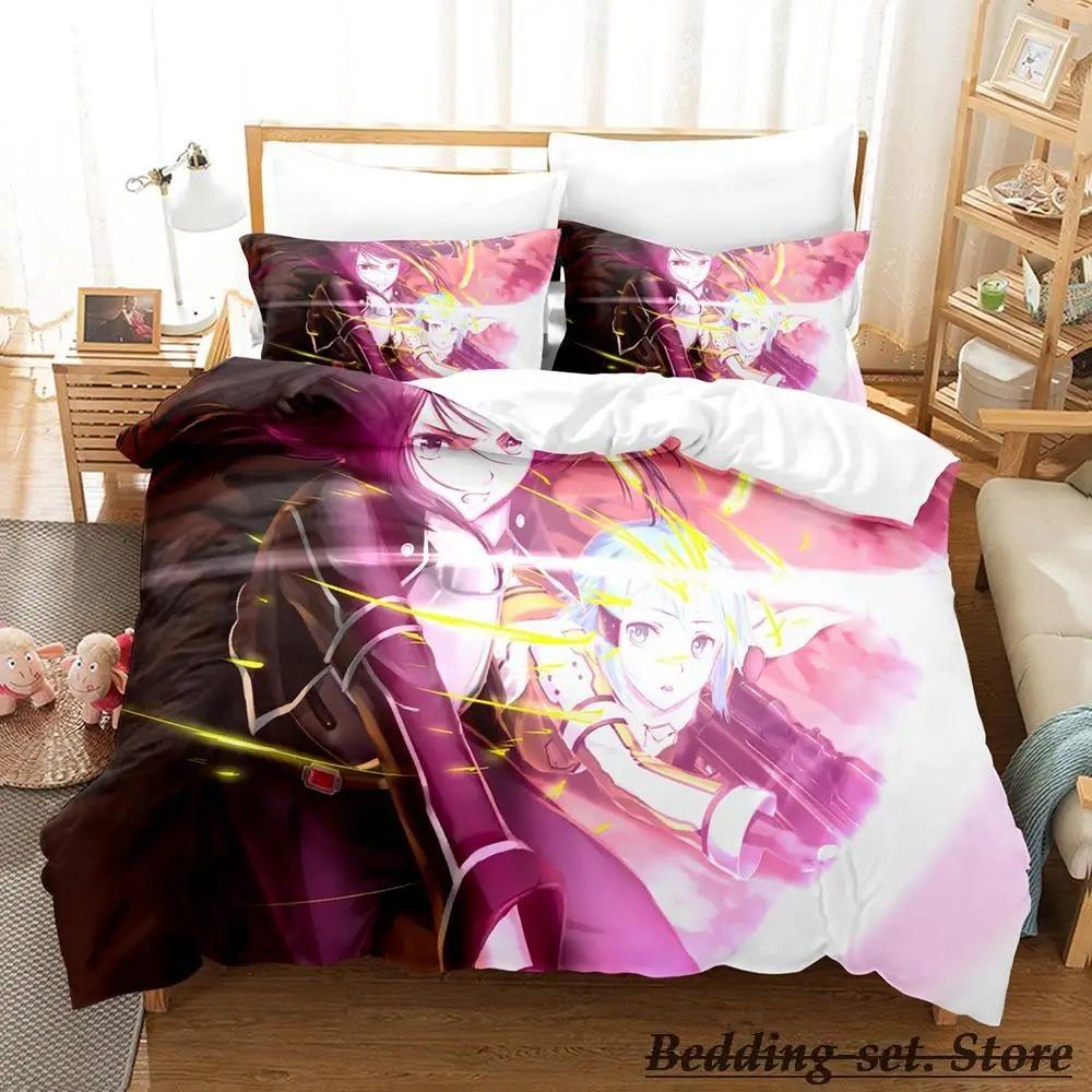Sword Art Online II Bedding Set Cartoon Anime Three-piece Set Adult Kid Bedroom Duvetcover Sets 3D Kawaii Roupas De Cama