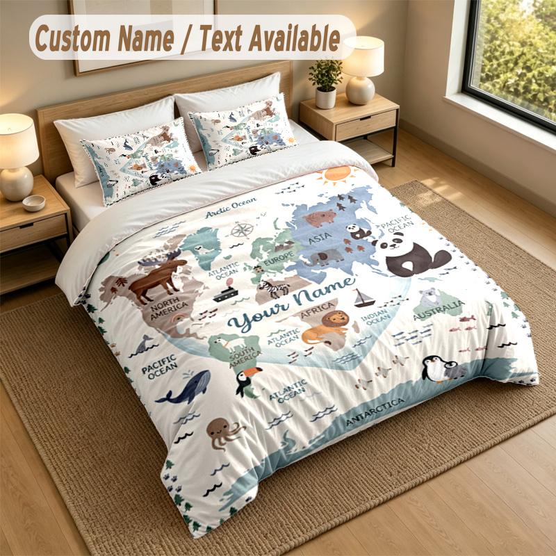 Adventure Journey Theme Personalized 3Pcs Bedding Set Custom Text & Name 1 Sheet 2 Pillowcases Household Bedding 1pc