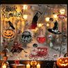 Removable Holiday Window Art 9PCS Halloween Static Stickers, Gothic Silhouette Decals, Reusable Waterproof PVC Wall Murals Horror for Glass