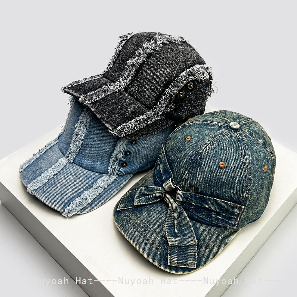 And Women Vintage Bow Broken Style Baseball Caps Sun Protection Korean Style Heat Retaining Personalized Peaked Hats Outdoor Use All-Match