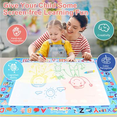 100 x 80 cm, magische Wasser-Zeichenmatte mit wiederverwendbaren magischen Stiften, Zeichenbrett-Spielzeug für Kinder, Gekritzel-Montessori-Malerei, 39 x 31 Zoll