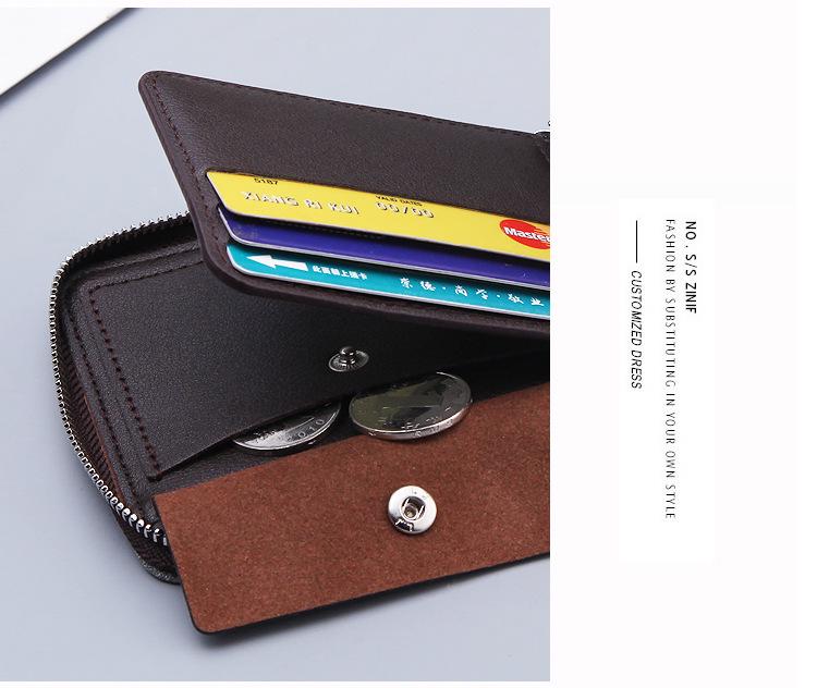 Men's Canvas and Leather Short Wallet with Zipper, Coin Purse, and Multiple Card Slots