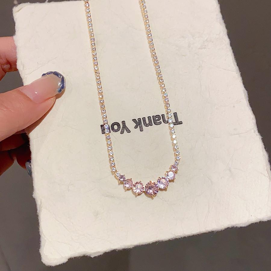 Geometric Zircon Pendant Necklace For Women With Elegant Lock Chain Fashion Jewelry