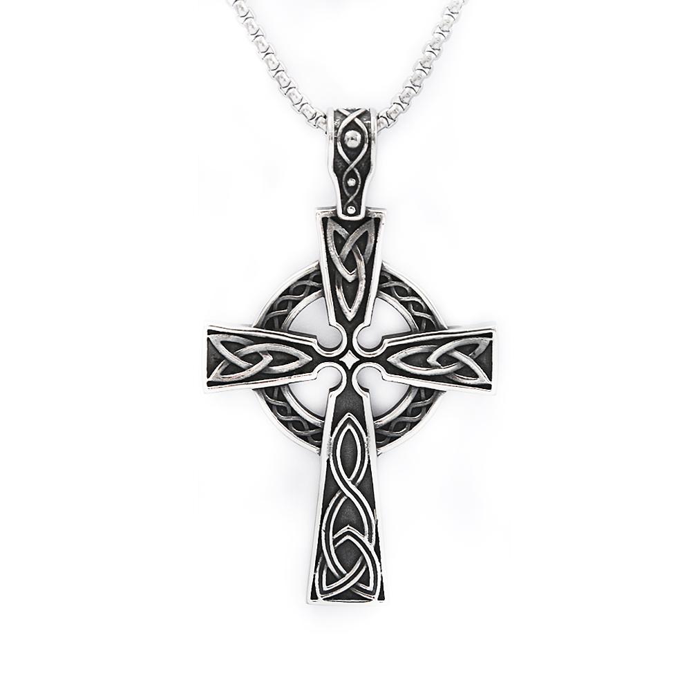 Fashion Retro Nordic Celtic Knot Pendant for Men Women Punk 316L Stainless Steel Cross Necklace Biker Amulet Jewelry