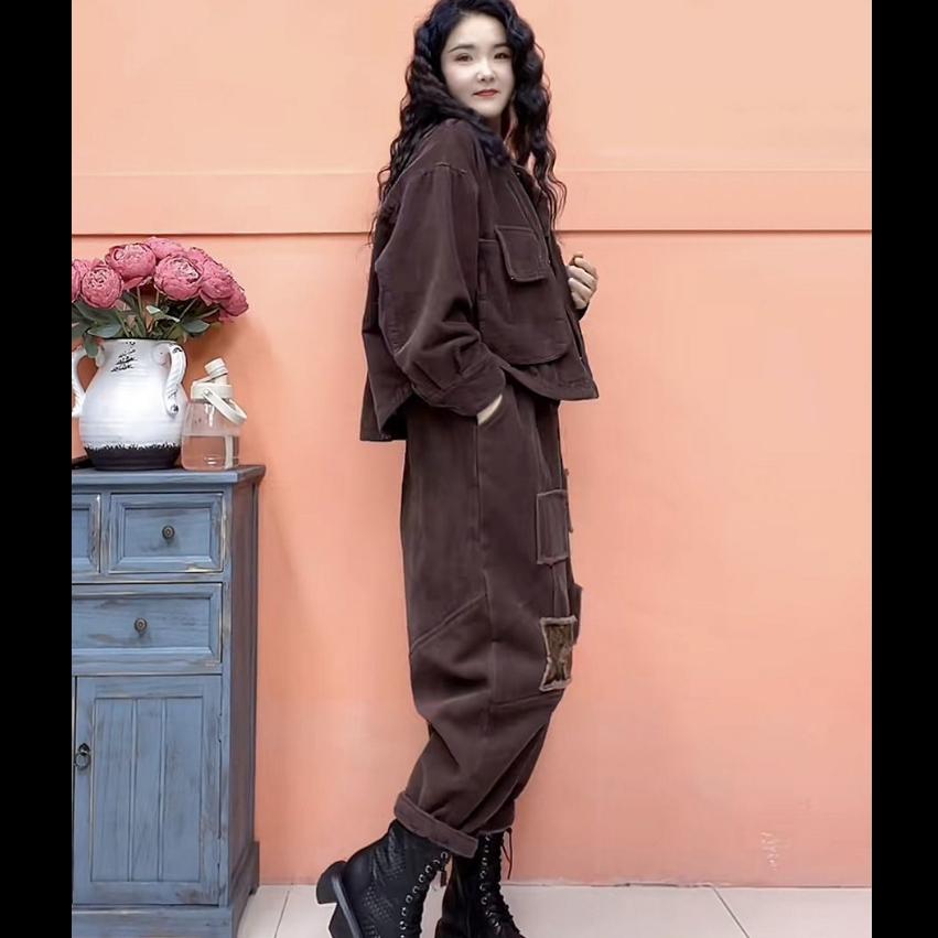 Plus Velvet Thickened Casual Suit Women's Autumn and Winter Fashion Super Thick Warm Short Jacket Harem Pants Two-piece Suit