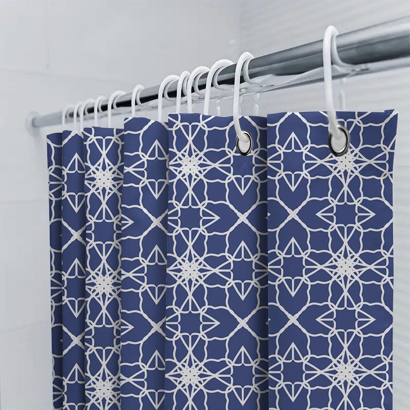Blue White Geometric Pattern Bath Shower Curtain With Grommet Top For Home Decor In Bathroom Size: 72 X 84 Inches (183X213Cm)