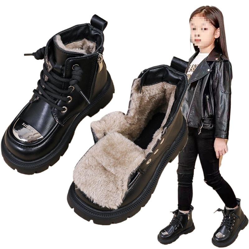 Girls Boots Cotton Shoes Winter Snow Boots 2025 New Children's Leather Boots Boys Martin Boots Large Cotton Autumn and Winter Shoes