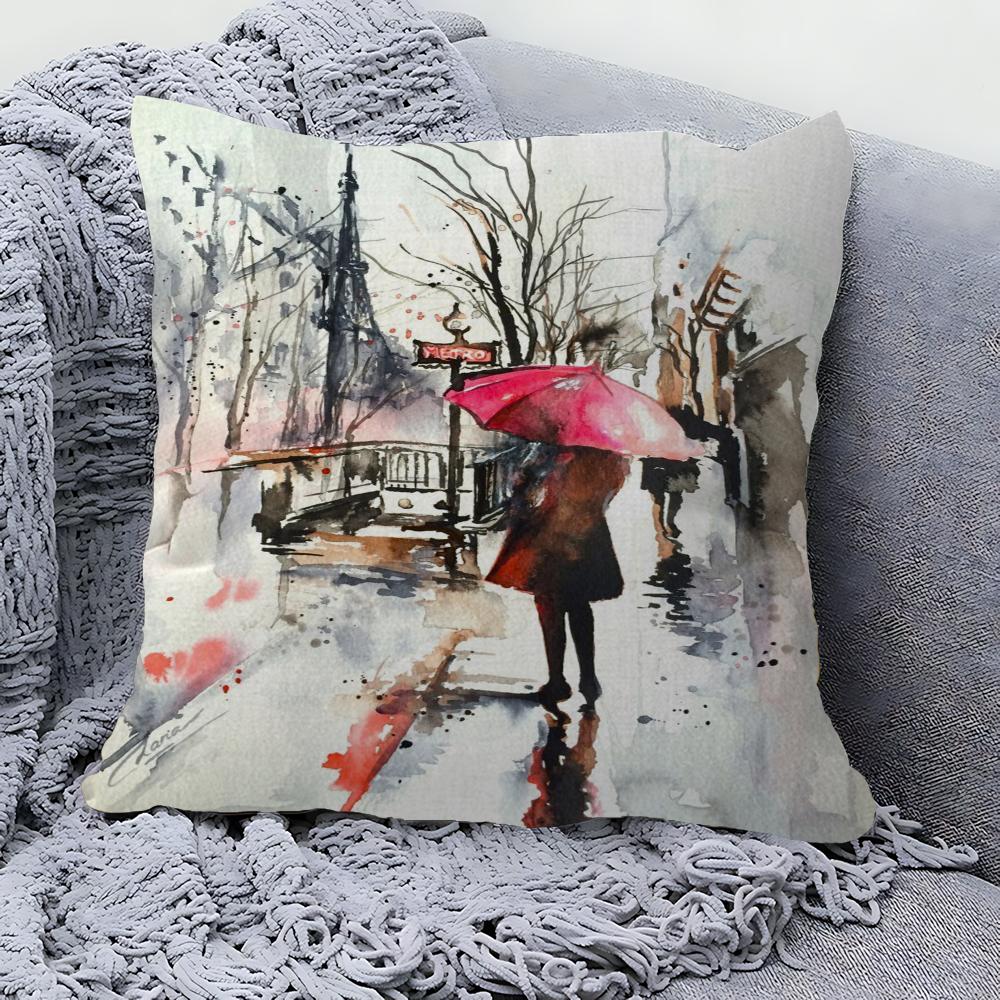 Paris Seine Street Landscape City Decorative Room Aesthetics Pillow Case Home Decor Bedroom Sofa Bed Couch Pillow Cover 45x45