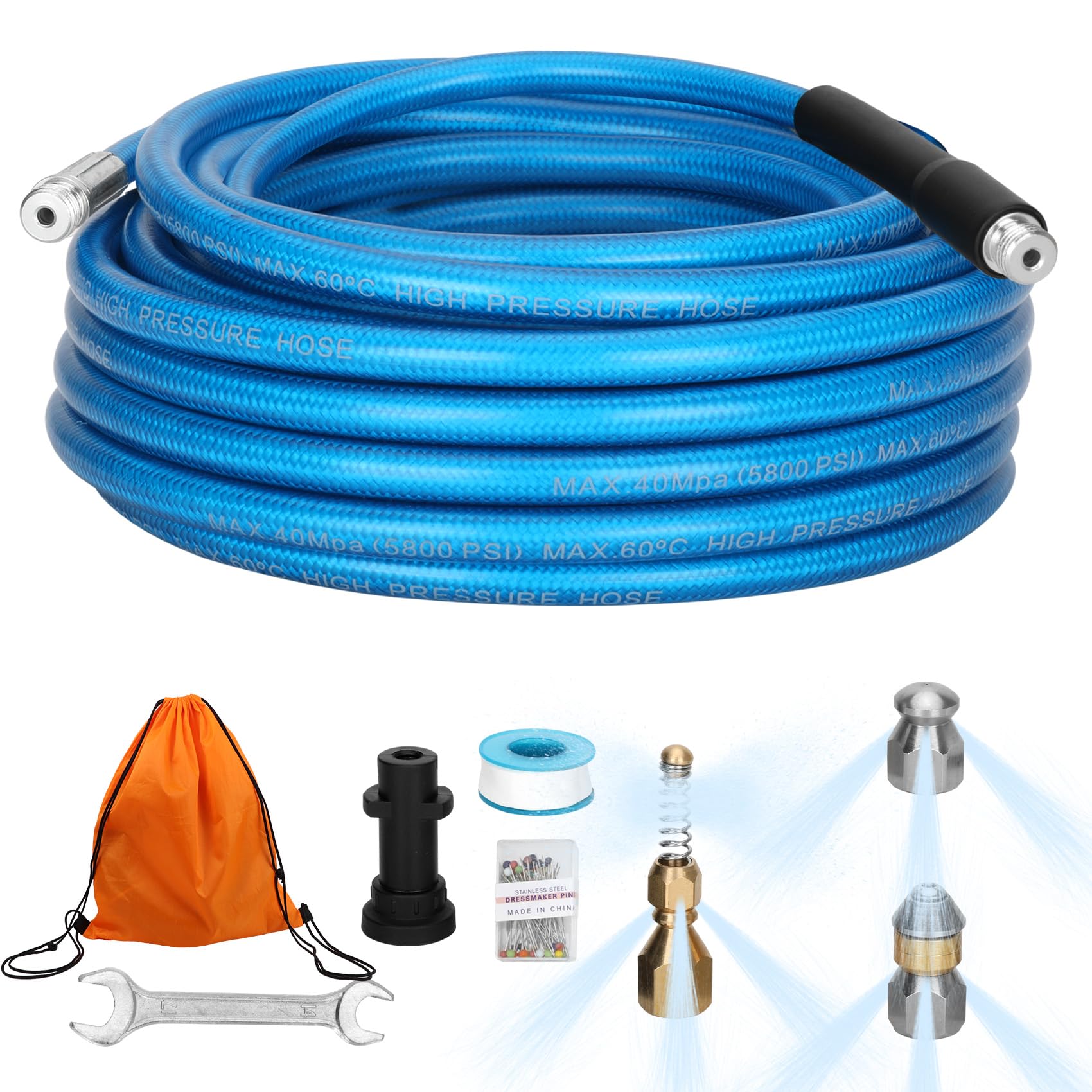 ankon Шланг для прочистки труб Kärcher, Совместим с мойками высокого давления Kärcher серии K, Шланг для прочистки труб Kärcher, Шланг для очистки дренажа (15м, Синий)