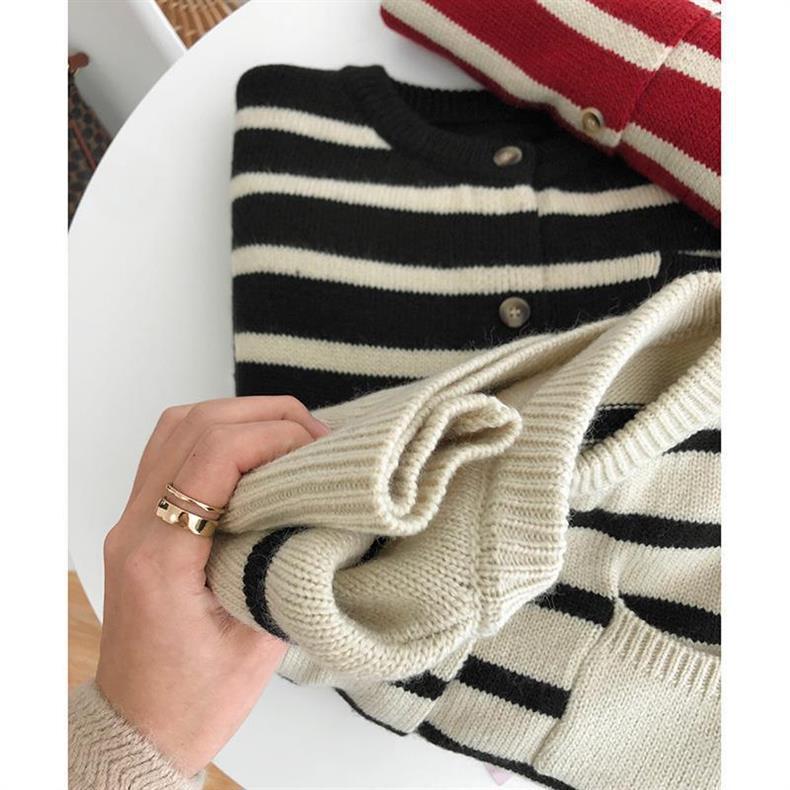 Damen locker gestreifter Strickcardigan - Koreanischer Stil, Neu für 2024, Perfekt für Frühling & Herbst, Dick gestrickte Oberbekleidung