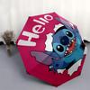 Stitch, Hello Automatic Opening and Closing Umbrella - 8 Ribs Portable Folding Umbrella with Plastic Handle, Suitable for Leisure and Hallow