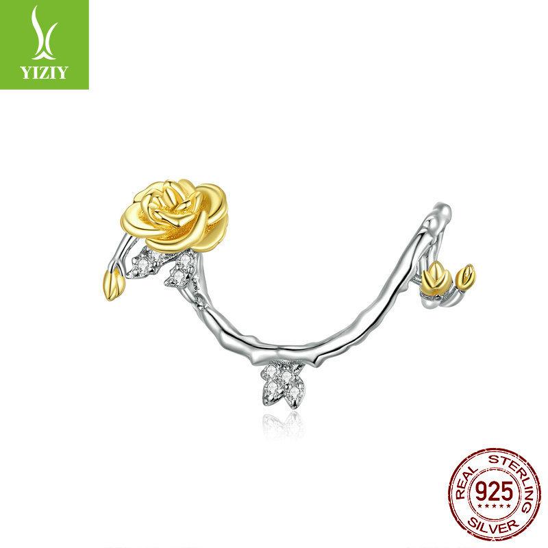 Gold Plated Rose Vine Beaded Charm925 Valentine Diy Accessories Bsc322