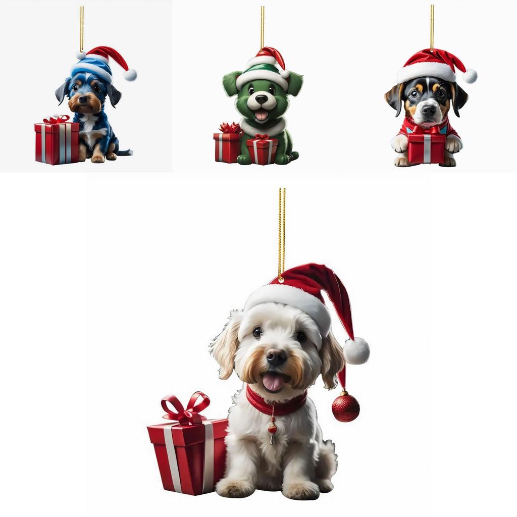 Christmas Dog Car Hanging Ornament Acrylic Cartoon Decor For Auto Interior Enhancement