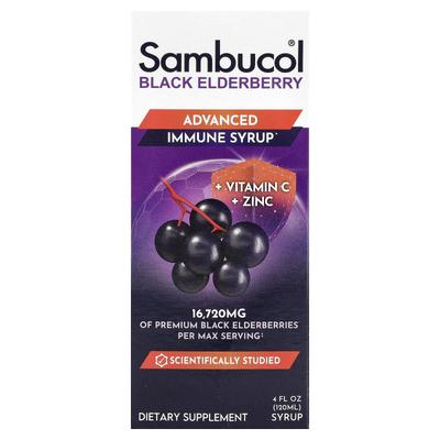 Black Elderberry Syrup, Advanced Immunity, Vitamin C + Zinc, 120 Ml (4 Fl Oz)